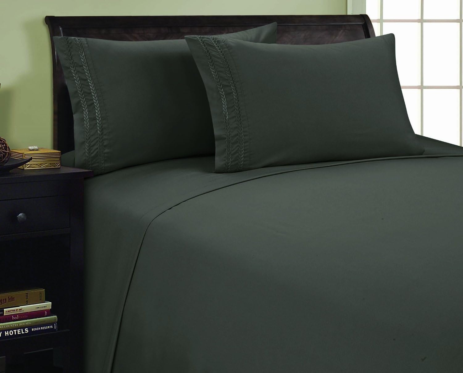 Elegance Linen 1500 Thread Count 3-Line Egyptian Quality Microfiber Luxurious Silky Soft Wrinkle & Fade Resistant 4 pc Sheet Set, Deep Pocket Up to 16" - Queen Gray