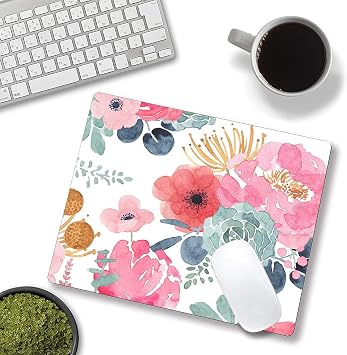 Mouse Pad, Premium-Textured Mouse Mat, Non-Slip Rubber Base Mousepad for Laptop, Computer & PC,9.57.9 in,Pink Green Flower