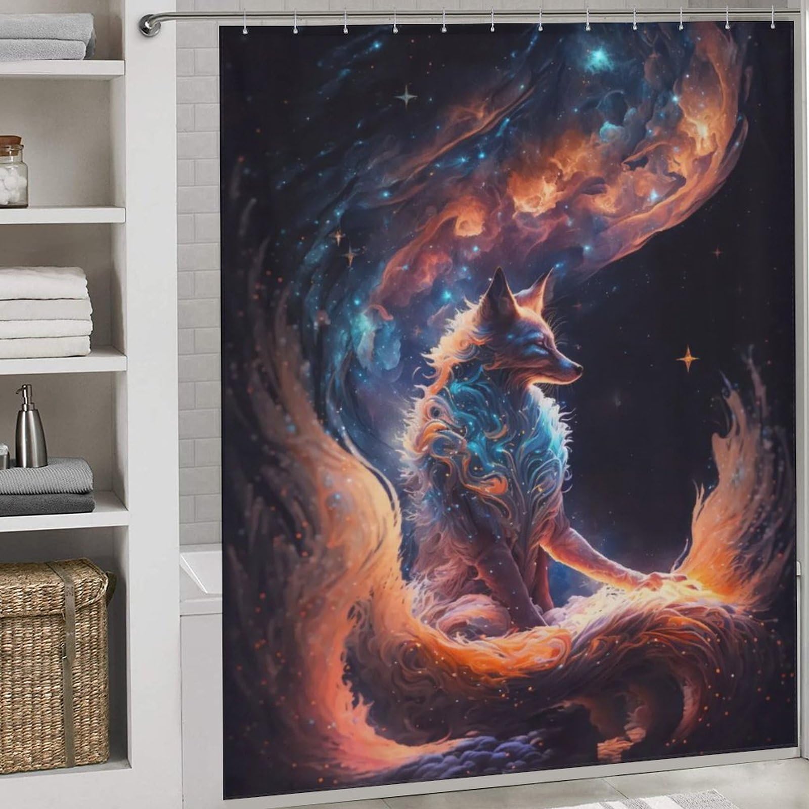 Rideau de douche renard à neuf queues en tissu polyester 183x183 cm