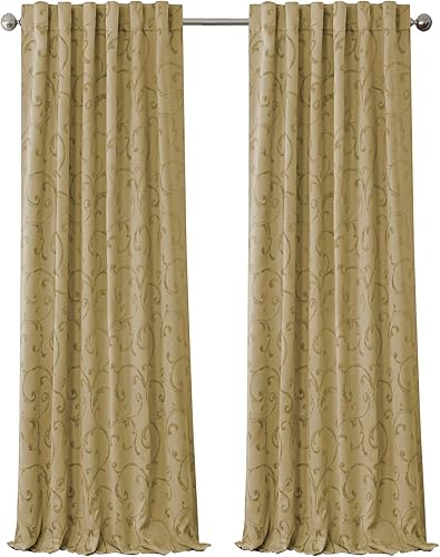 Miniatura 1 de Elrene Home Fashions cenefa de ventana de Damasco con borlas, 52 pulgadas de ancho x 19 pulgadas de largo, azul (1 cenefa)