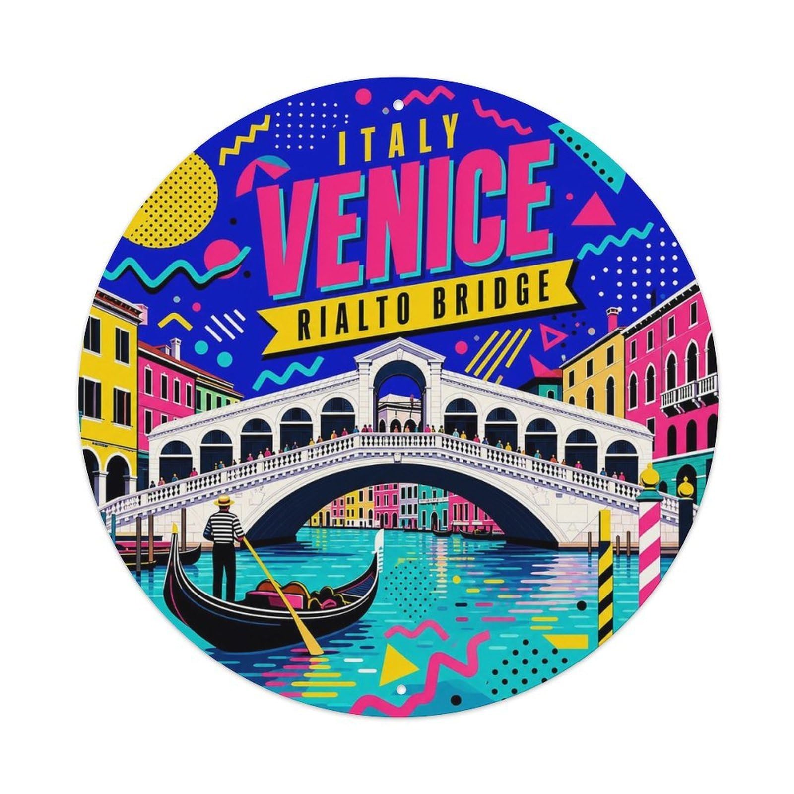 Italy Venice Rialto Bridge Color Block Heritage Travel Metal Tin Sign