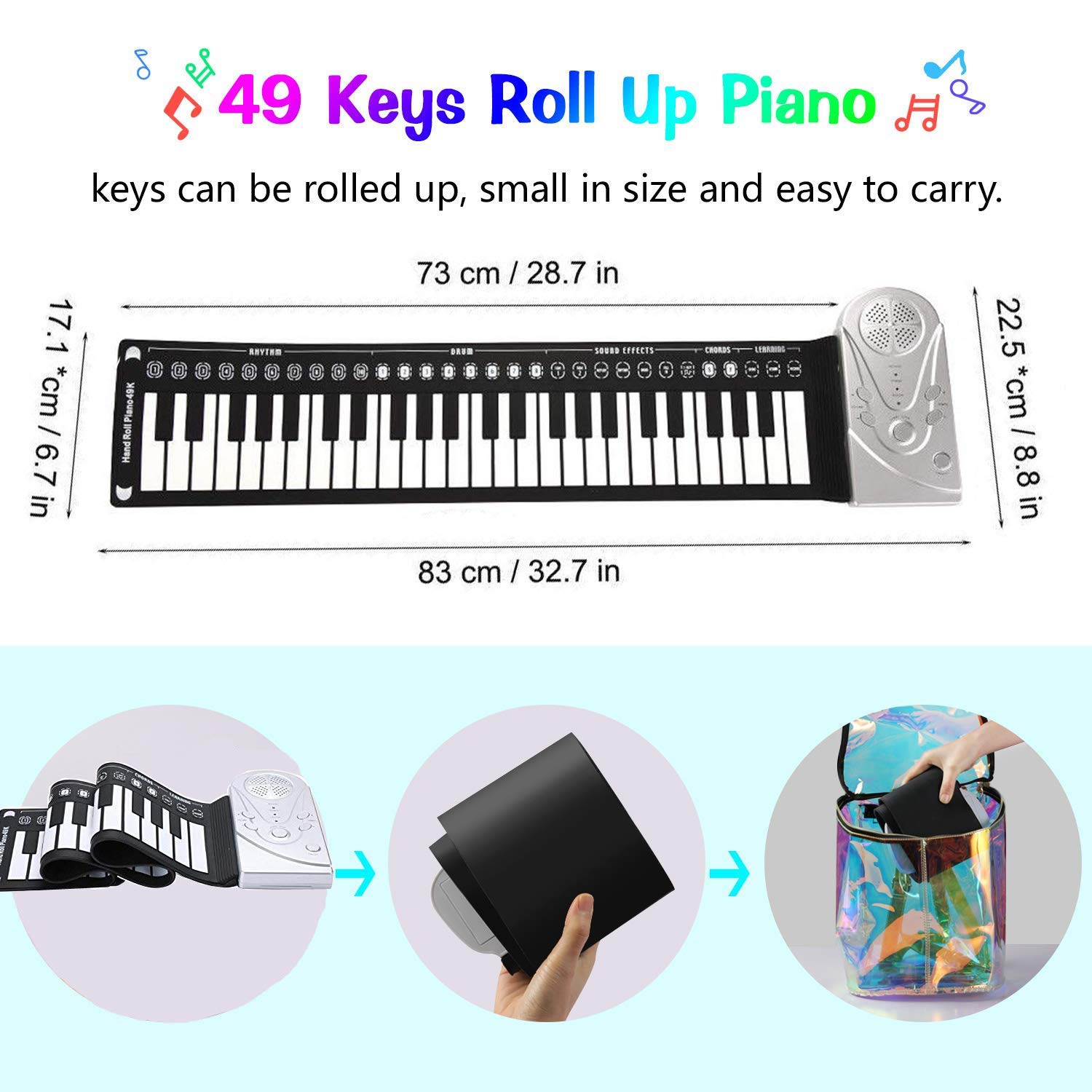 piano eléctrico aprendizaje 49 teclas casio, Piano enrollable de silicona teclado infantil musical Juguete educativo piano Instrumentos musicales con altavoz para niños principiantes