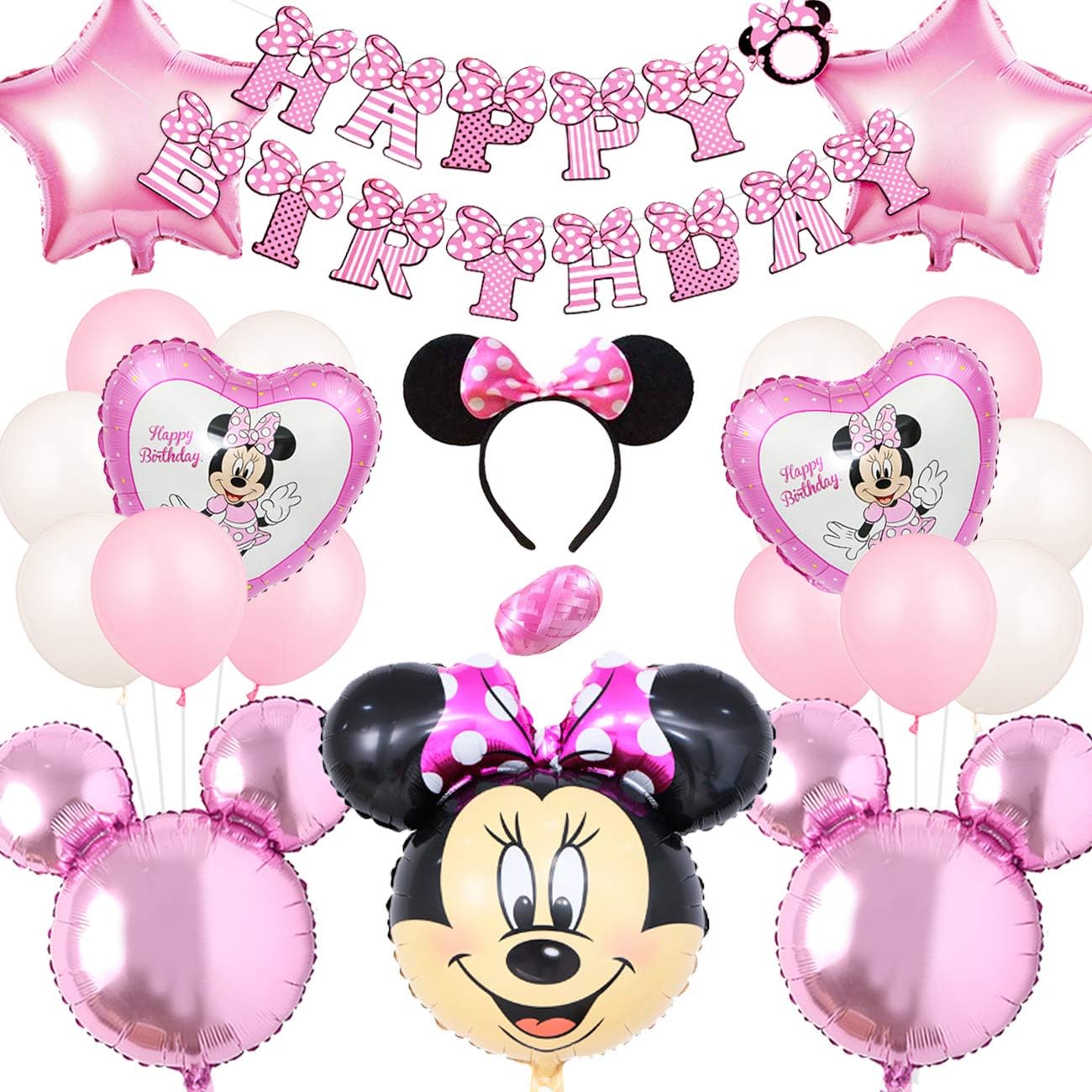 誕生日飾り ミニー 飾り付けセット パーティー 風船 ピンク 可愛 お祝い 女の子 バルーン 蝶結び Happy Birthday 30点装飾セット 風船 バルーン おもちゃ Amazon