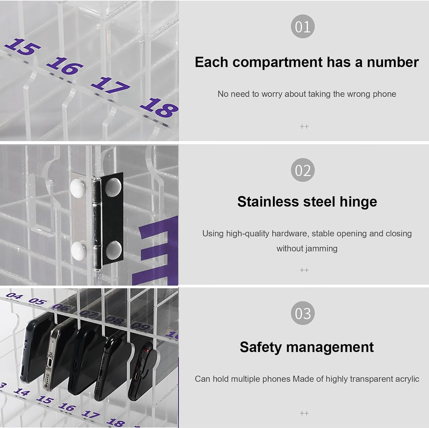 Clear Acrylic Cell Phone Storage Cabinet with Locking Doors - Desktop Organizer for Office, School, Classroom, Factory & Conference Rooms - Secure Cell Phone Locker Box with Keys
