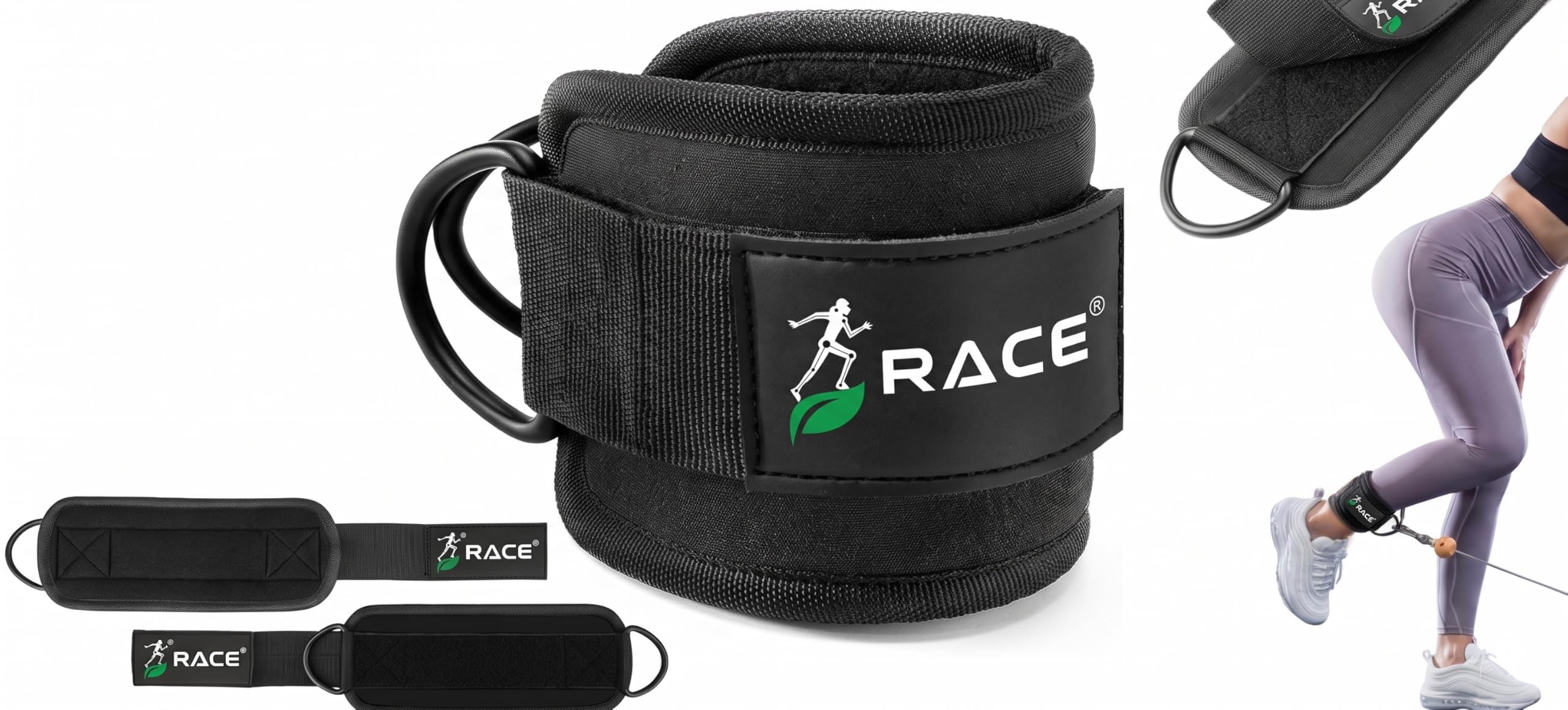 Race Fitness Ankle Straps For Gym With Metal D-rings Unisex Ankle Strap For Cable Machine Exercise Padded Ankle Bands For Leg Extensions, Kickback Ankle Gym Accessories For Men and Women Workout-picture-46