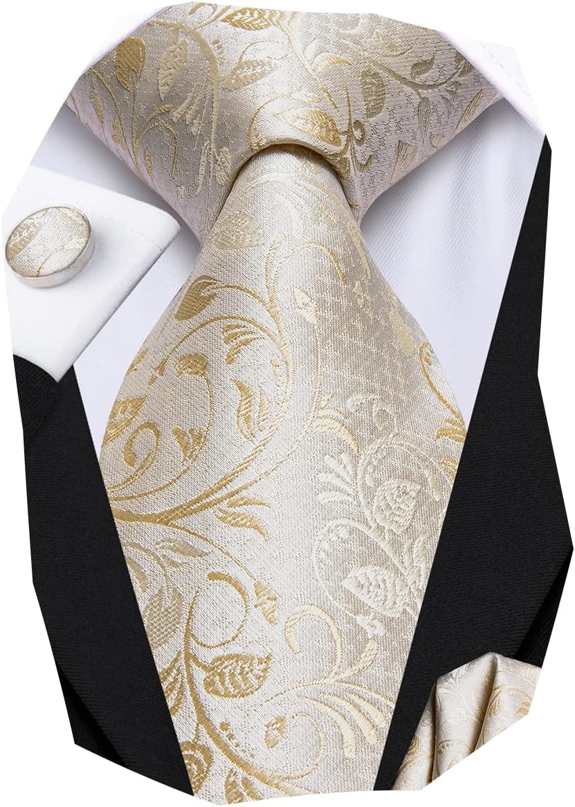 Hi-Tie Red Tie Handkerchief Cufflinks Set Jacquard Woven Silk Necktie