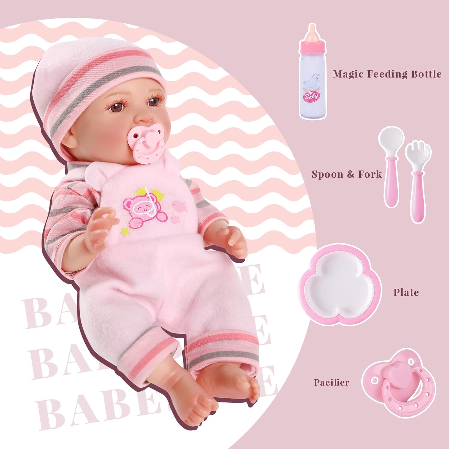 BABESIDE Baby Doll Girl - 10-Inch Realistic Baby Dolls with Magic Feeding Bottle Real Life Vinyl Toy Gift for 3+ 4 5 6 Years, Ideal for Birthday, Pretend Play, Christmas