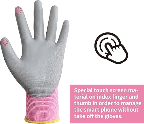 Vista 20 de Guantes de trabajo de seguridad con revestimiento de poliuretano, 12 pares, guantes de punto sin costuras azul con revestimiento de poliuretano