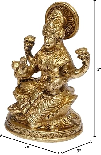 Miniatura 7 de Laxmi Mata Blessing Sentado en Lotus con Kalash y Owl Brass Murti (5 pulgadas)