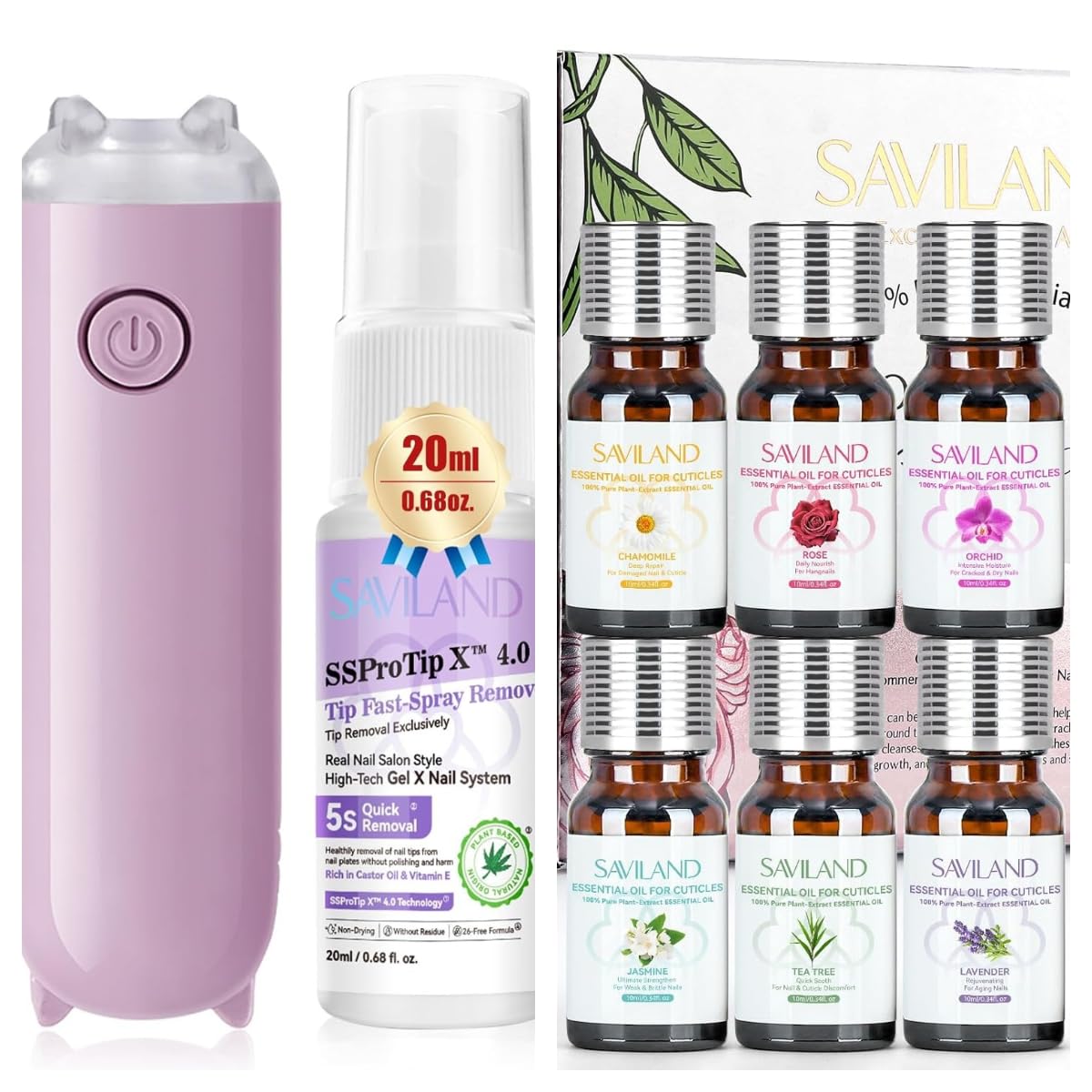 SAVILAND Solid Nail Glue Gel & Nail Glue Remover Kit and Cuticle Oil with Essential Oil