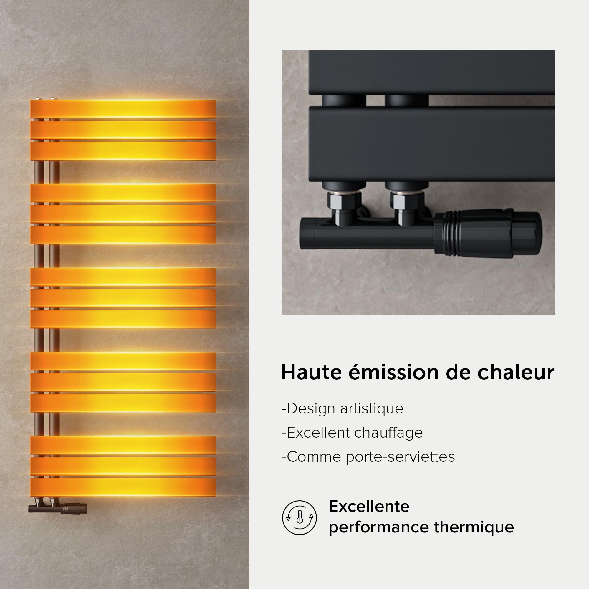 doporro Radiateur Sèche-Serviette Radiateur à Eau Chaude 76x40cm Gris Noir | Design Vertical, Salle de Bain, FN