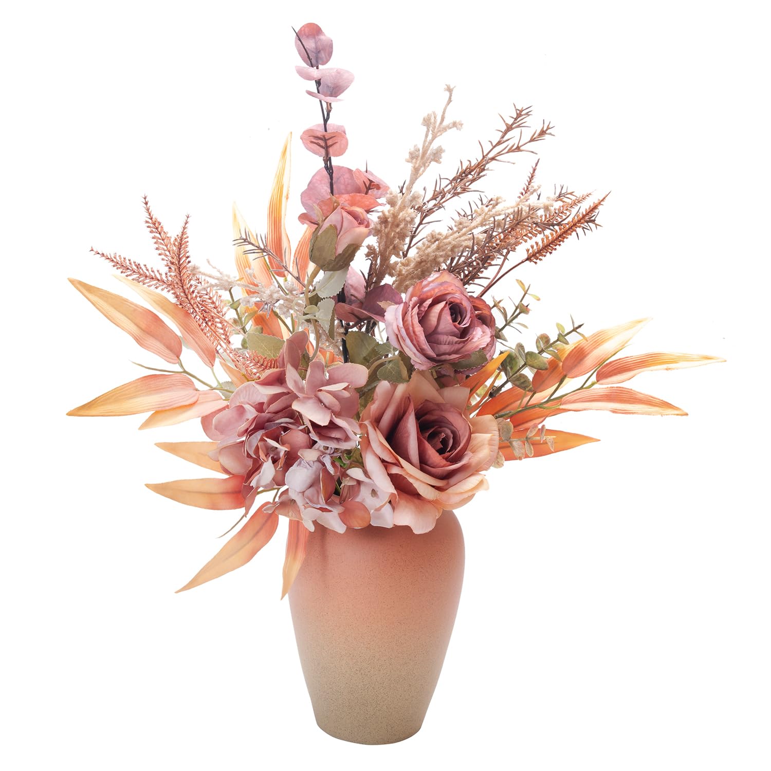 Yorkmills Artificial Roses with Vase, Silk Fake Hydrangea, Autumn Flowers Bouquets Fall Flower Arrangment Spring Autumn Decor Suitable for Home, Office Table Centerpieces Decorations