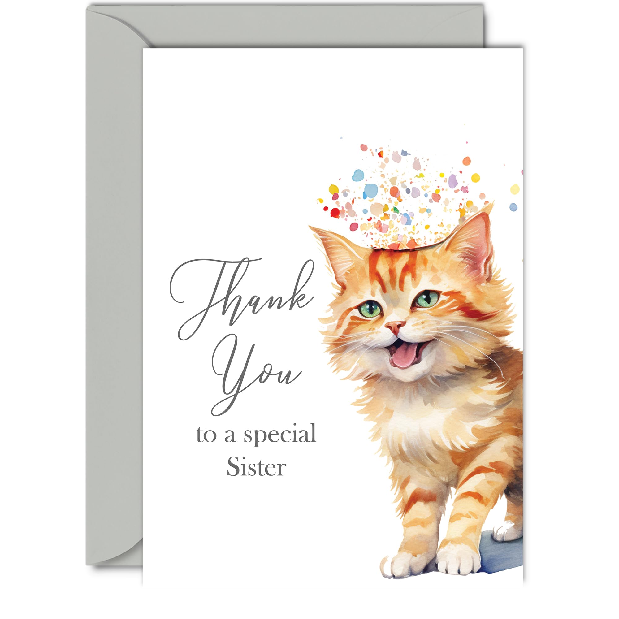Thank You Cards for Sister - Party Cat Kitten - Thankyou Cards for Sister from Brother Sister, Heartfelt Appreciation Card A5 Thank You So Much Greeting Cards