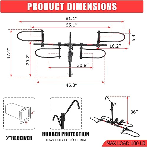 Miniatura 2 de Portabicicletas de coche para 2 bicicletas, portabicicletas plegables para enganche de remolque 2 neumáticos gruesos de bicicleta, estante de