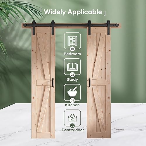 Miniatura 6 de FREDBECK Puertas de granero de 36 x 84 pulgadas (puertas dobles de 18 x 84 pulgadas) con kit de herrajes para puerta de granero de 6.6 pies y asa