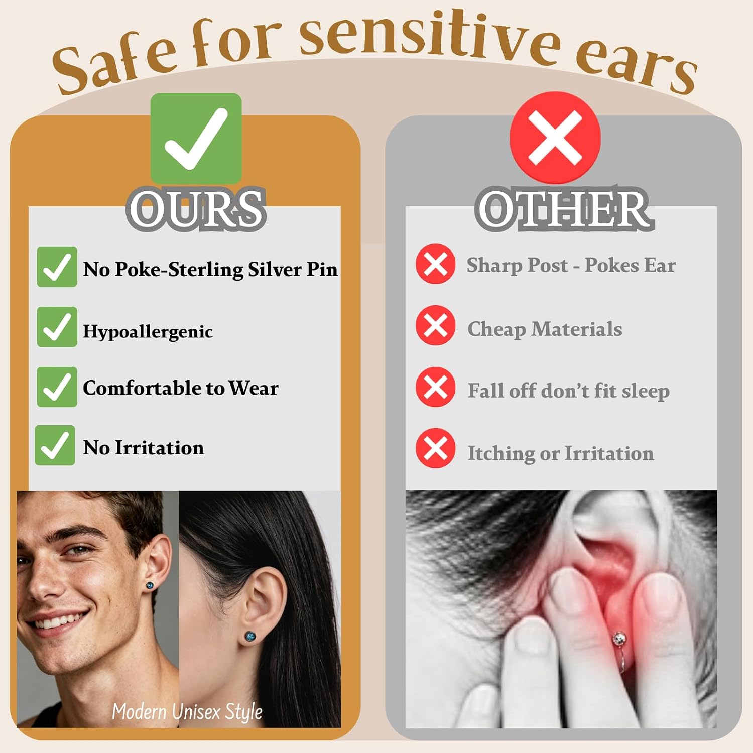 Immobird Black Earrings for Men with Colorful CZ Unisex Hypoallergenic