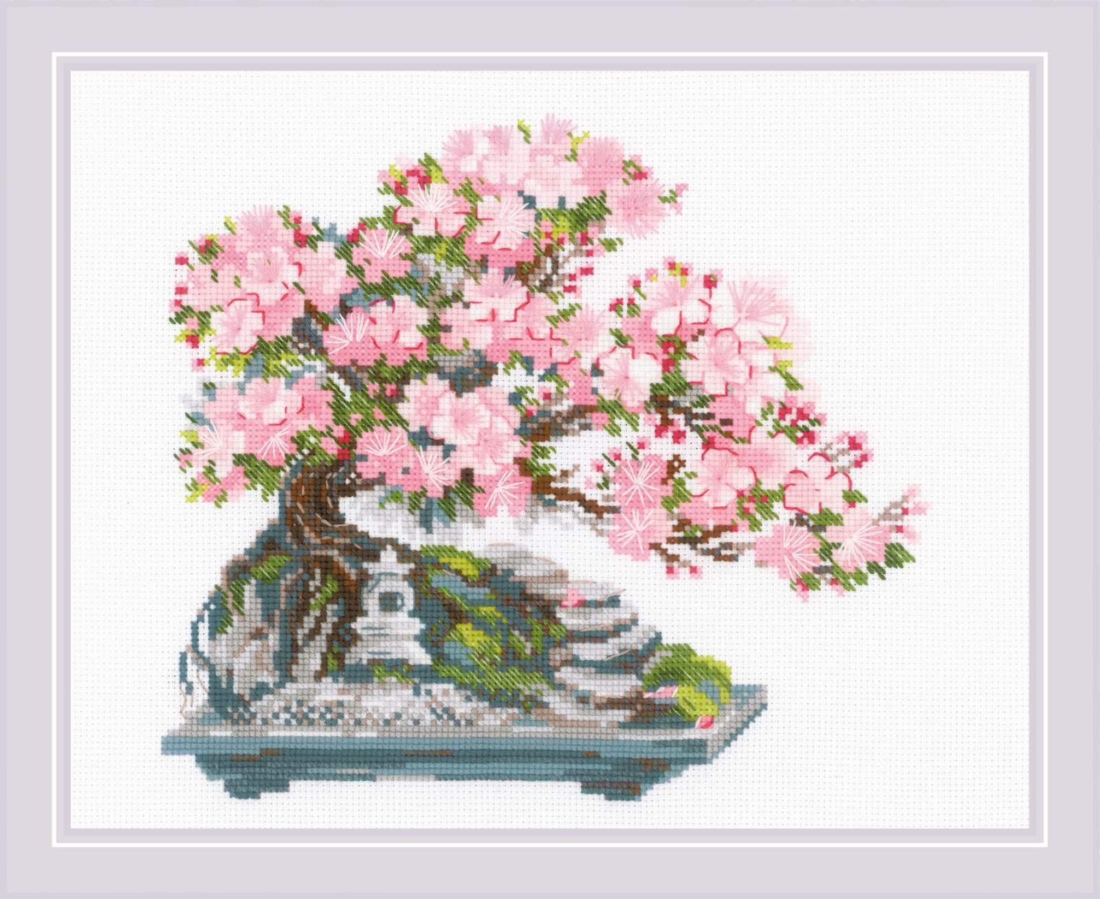 RIOLIS - Bonsai in fiore 2042, Punto croce 30x24, Punto croce kit da ricamare, Disegni da ricamare, Embroidery kit, Kit ricamo punto croce