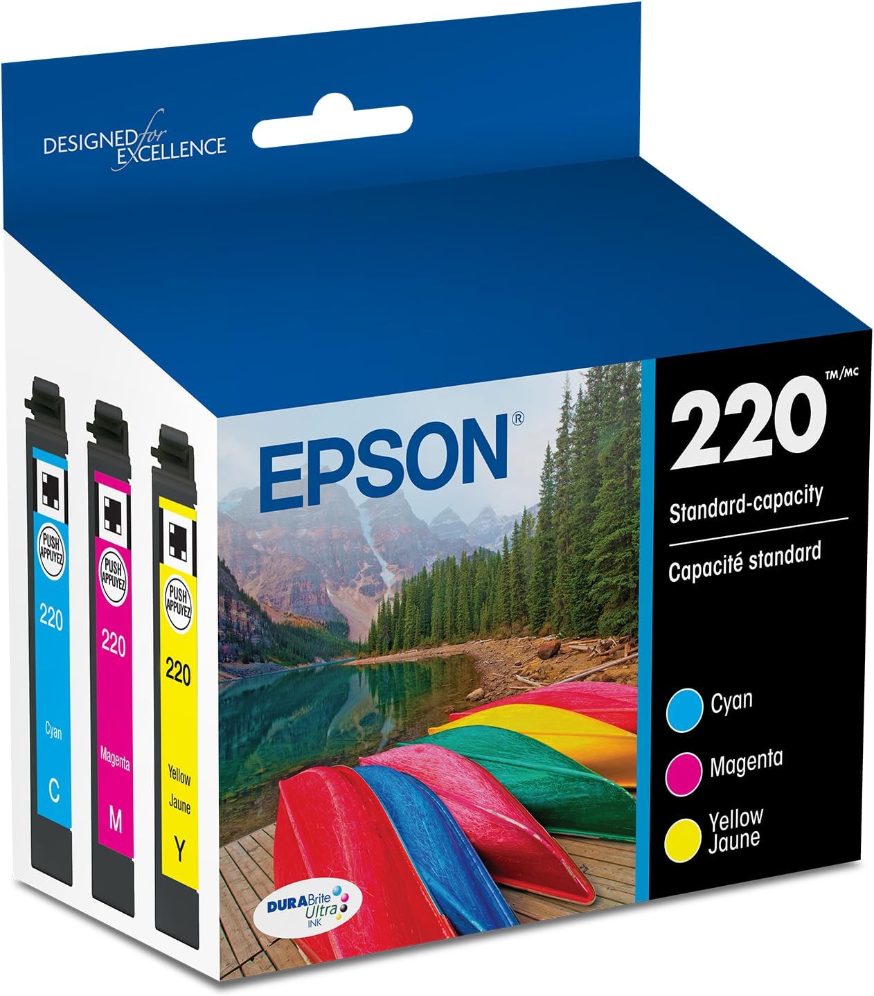 EPSON 220 DURABrite Ultra Ink Standard Capacity Color Combo Pack (T220520-S) Works with WorkForce WF-2630,2650, 2660, 2750, 2760 and Expression XP-320,420, 424