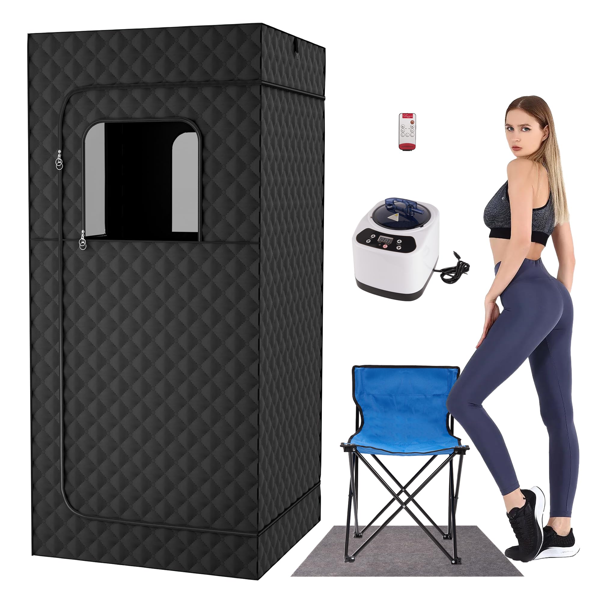 Nalupatio Portable Sauna Box Indoor, Personal Steam Sauna Tent, Home Steam Sauna Full Body with 3.0L 1000W Steamer, 90 Minute Timer, Folding Chair, Remote Control, 9 Levels, 70.86'' x 31.5'' x 31.5''