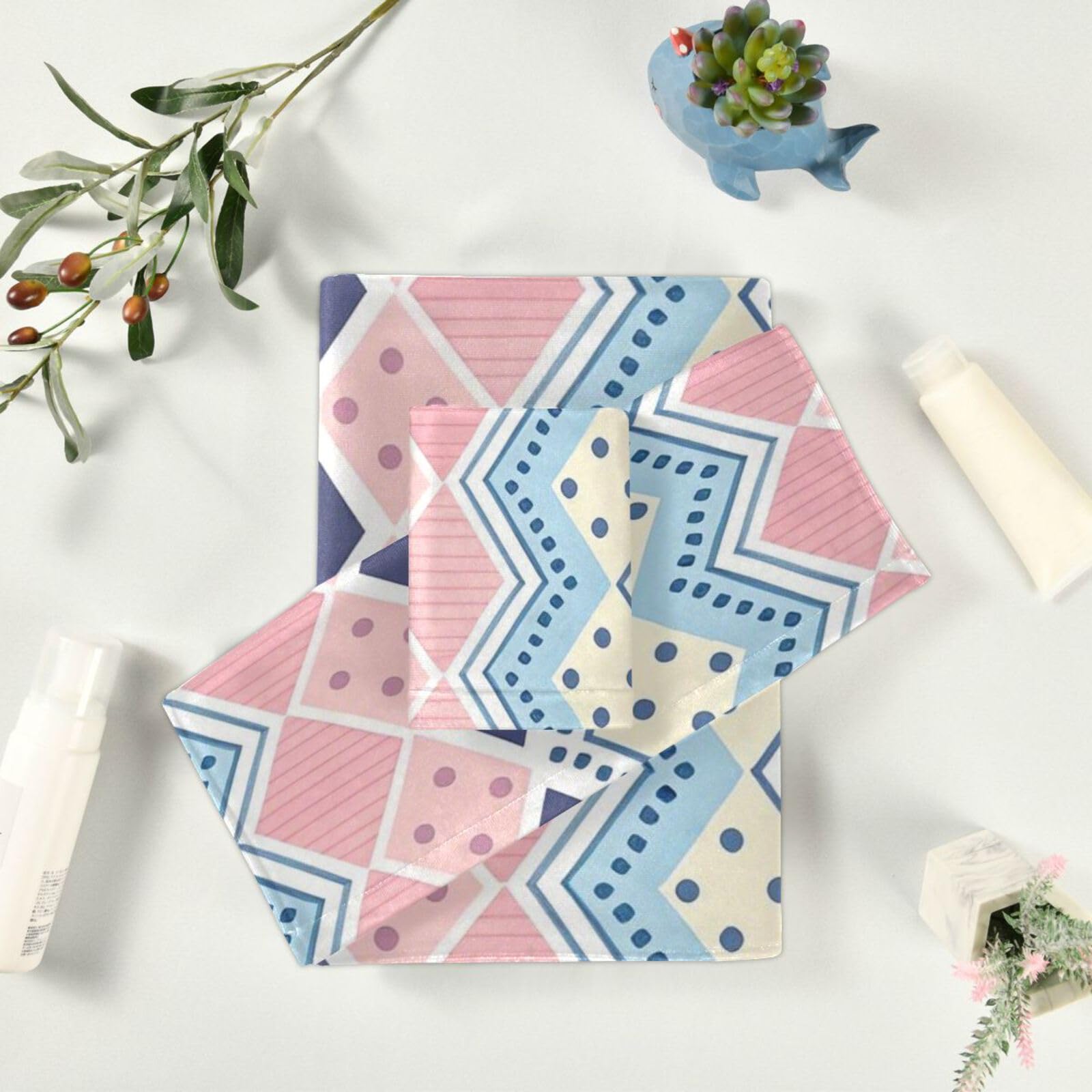 Set di 3 asciugamani per il viso in stile bohémien retrò a righe blu e bianche ad asciugatura rapida, 1 asciugamano da bagno, 1 asciugamano da bagno, 1 panno per cucina, bagno, yoga, palestra