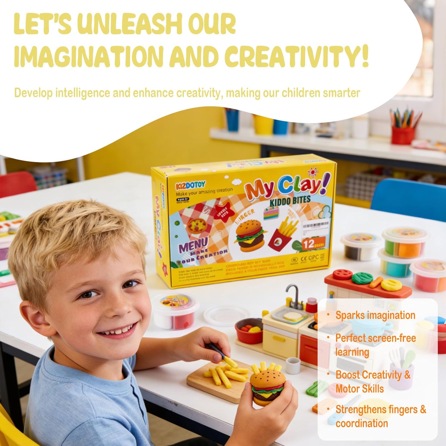 12 Packs Food Modeling Clay Kit for Kids - DIY Air Dry Clay Set with Tools & Tutorials, Make Pizza, Burger, Fries & More, Non-Sticky Clay Art Set, Creative Gift for Boys & Girls 3+