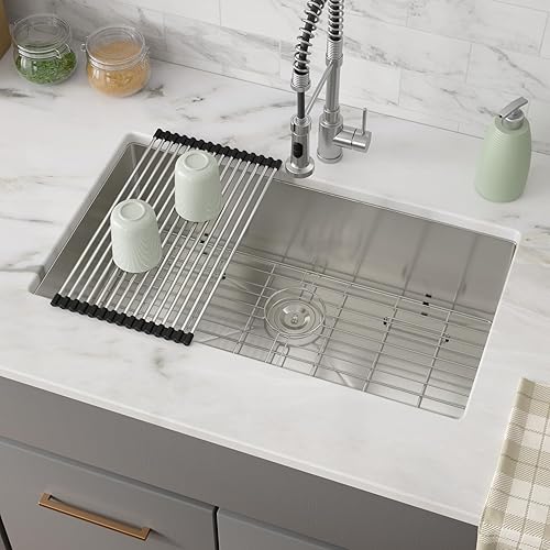 Miniatura 2 de Funmier - Fregadero de cocina de 33 pulgadas, fregadero de cocina de acero inoxidable calibre 16 para debajo de la encimera, fregaderos de cocina