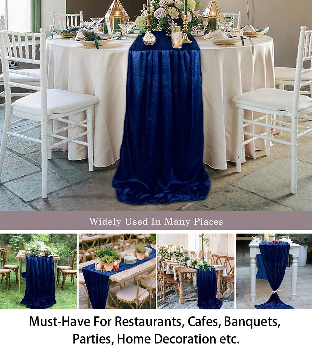 ShinyBeauty Velvet Table Runner Navy Blue 29" x120" Wedding Reception Soft Table Linen Rectangle Runner for Table Christmas Table Decor Dinner Table Runner for Banquet Prom