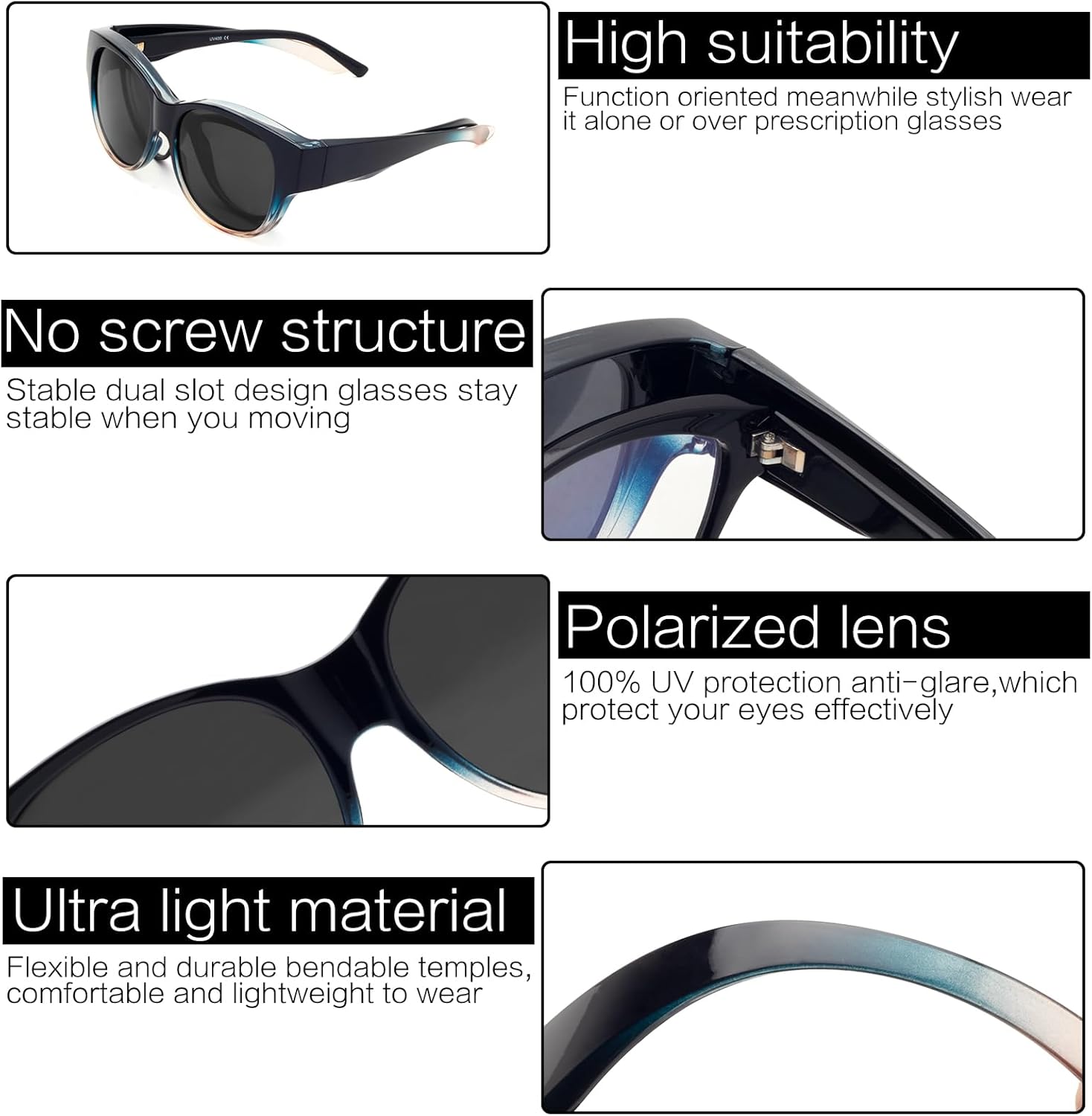 Face Shadow Polarized Sunglasses Fit Over Glasses, Sunglasses for Women to Go Over Glasses UV Protection Lightweight