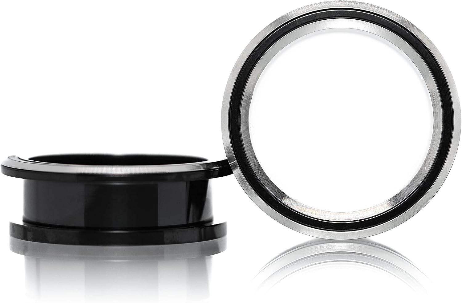 Forbidden Body Jewelry Gauges for Ears, Ear Plug,Tunnels for Ears, Metal Tunnels, Black and Silver Two Tone Rim PVD Over 316L Surgical Steel Screw Fit Tunnel Ear Gauges.(Size 0G-1 Inch)(Sold as Pairs)