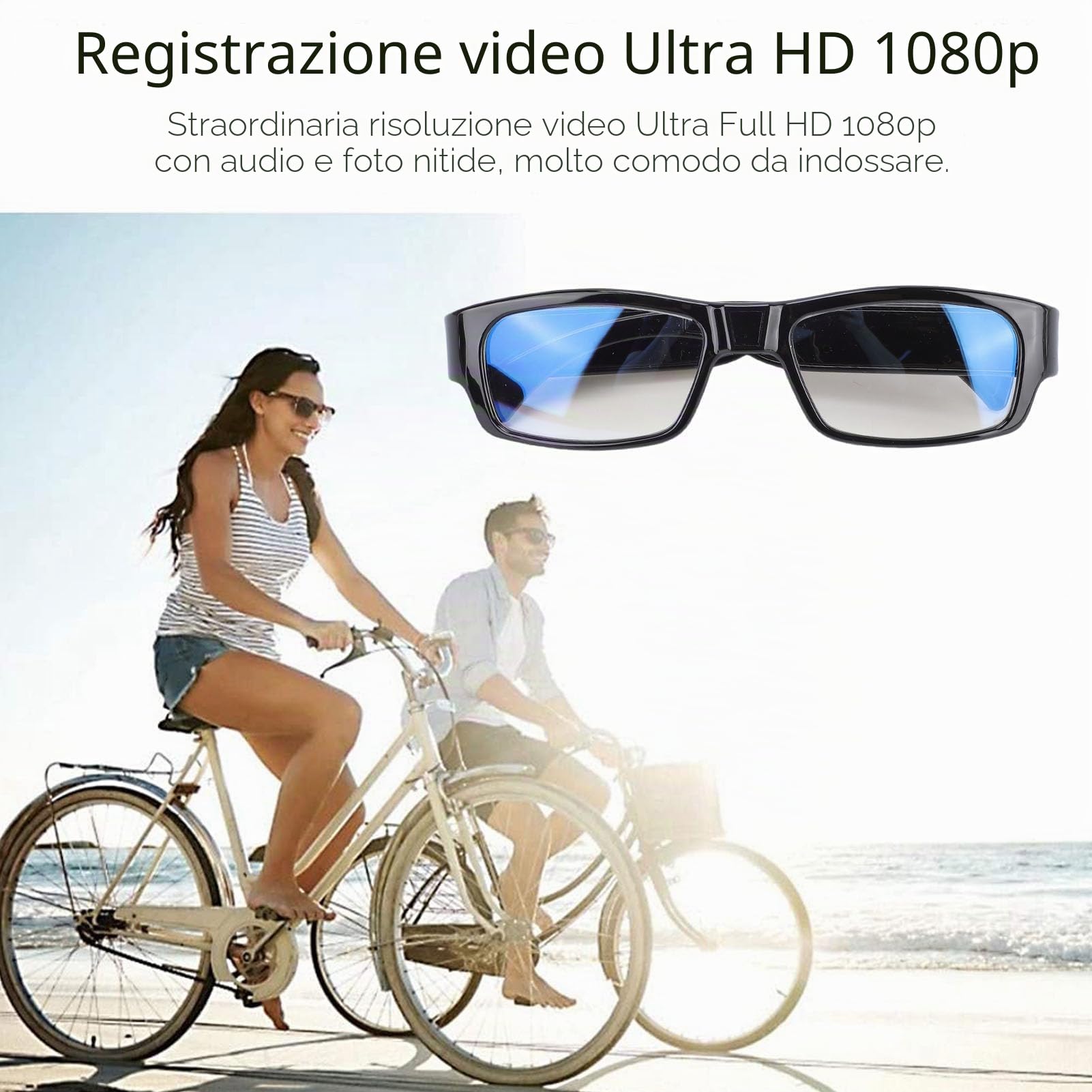 Ejoyous Occhiali Sportivi con Fotocamera, Mini Action Camera Occhiali per Fotocamera Registrazione Video HD 1080P, Foto con Obiettivo Grandangolare e Stabilizzazione Elettronica per