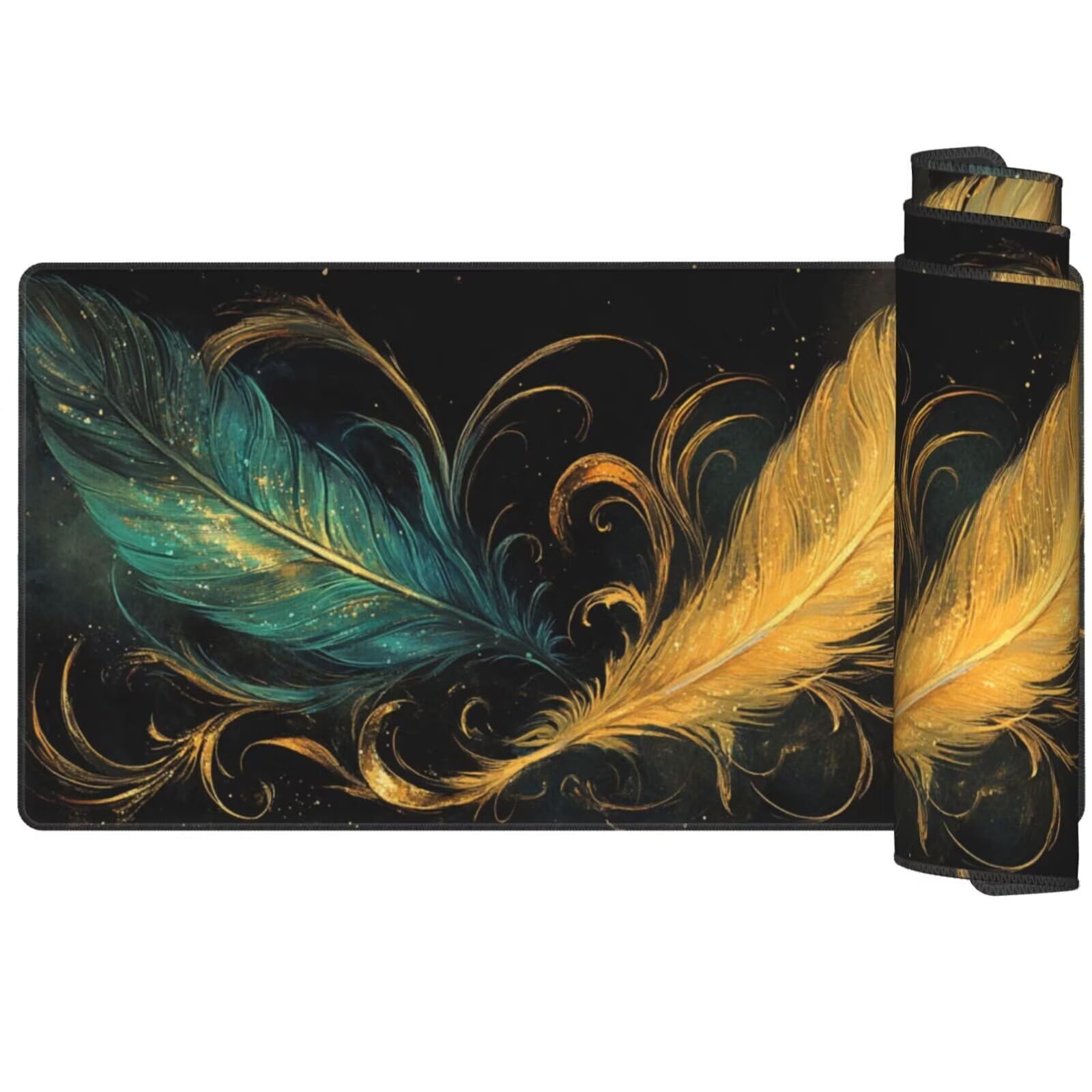 Alfombrilla Ratón Pluma Alfombrilla Ratón XXL 1600 x 800 mm, Abstracto Mouse Pad Gaming con Bordes Cosidos, Impermeable Mousepad XXL Base de Goma Antideslizante Duradera, Mouse Pad para Oficina Q646