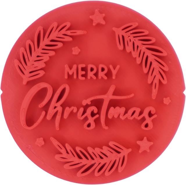 Merry Christmas Wreath Cookie Stamp Fondant Embosser 6cm (2.36 inches) Made in The UK for Baking, Cooking, Fondant, Icing, Cupcake, Cookie, Cake, Biscuits, Decoration