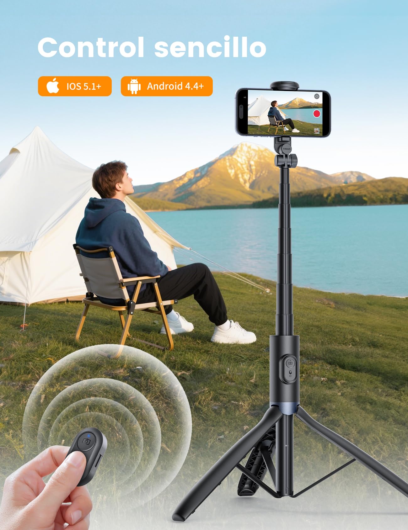 ANXRE Tripode para Movil con Luz, NT99 172cm Palo Selfie Trípodes De Mesa Y Viaje, Soporte Movil Tripode con Control Remoto Compatible con Telemovel/Gopro/Cámara