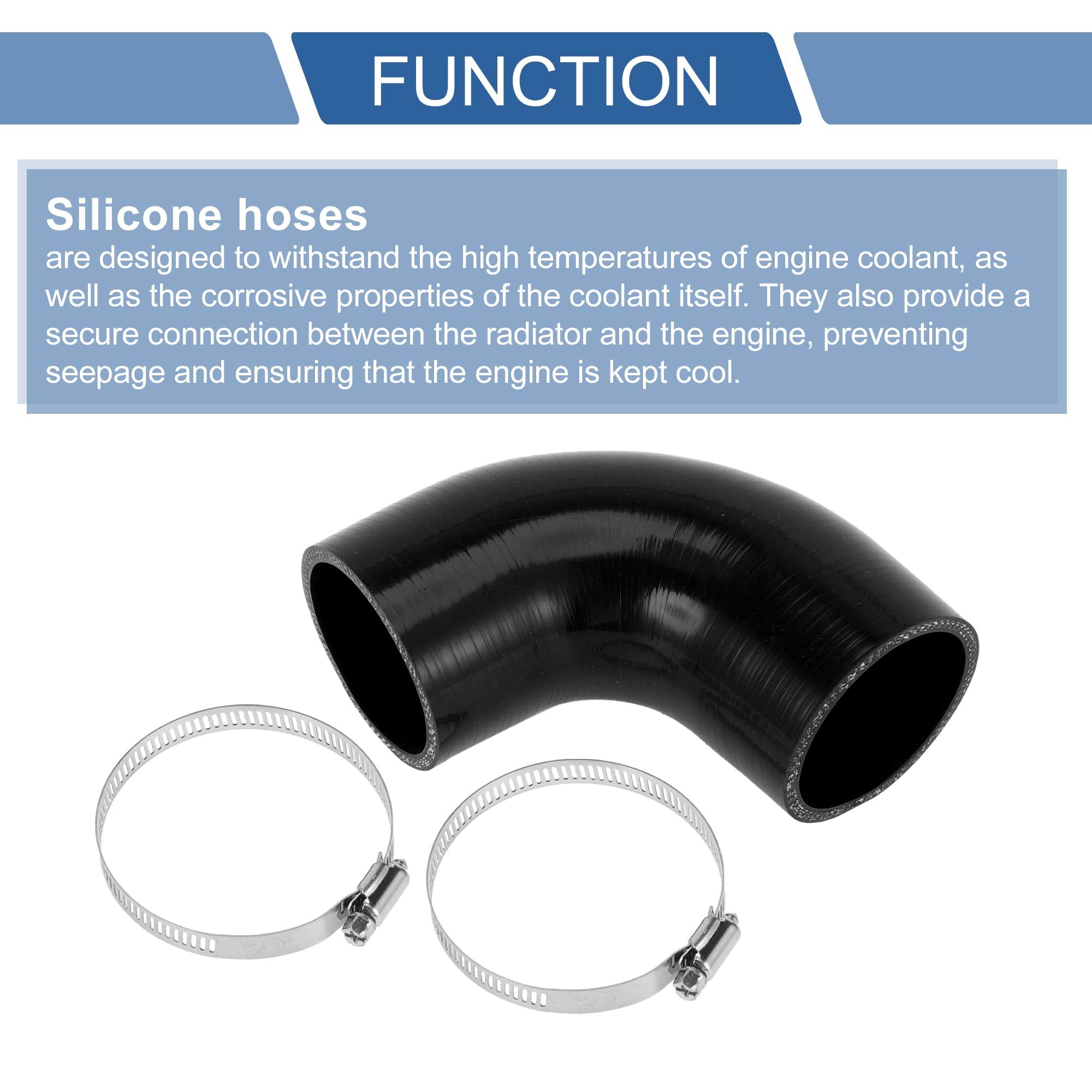 A ABSOPRO 1 Set 60mm/2.36" ID 90mm/3.54" Length 90 Degrees Black Car Silicone Hose with Clamps Coolant Hose Universal