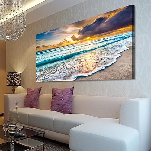 Beach Seascape Pictures Canvas Wall Art for Home Decor Wave Sunset Prints Paintings for Living Room Bedroom Decorations Natural Landscape Artwork 20x40inches