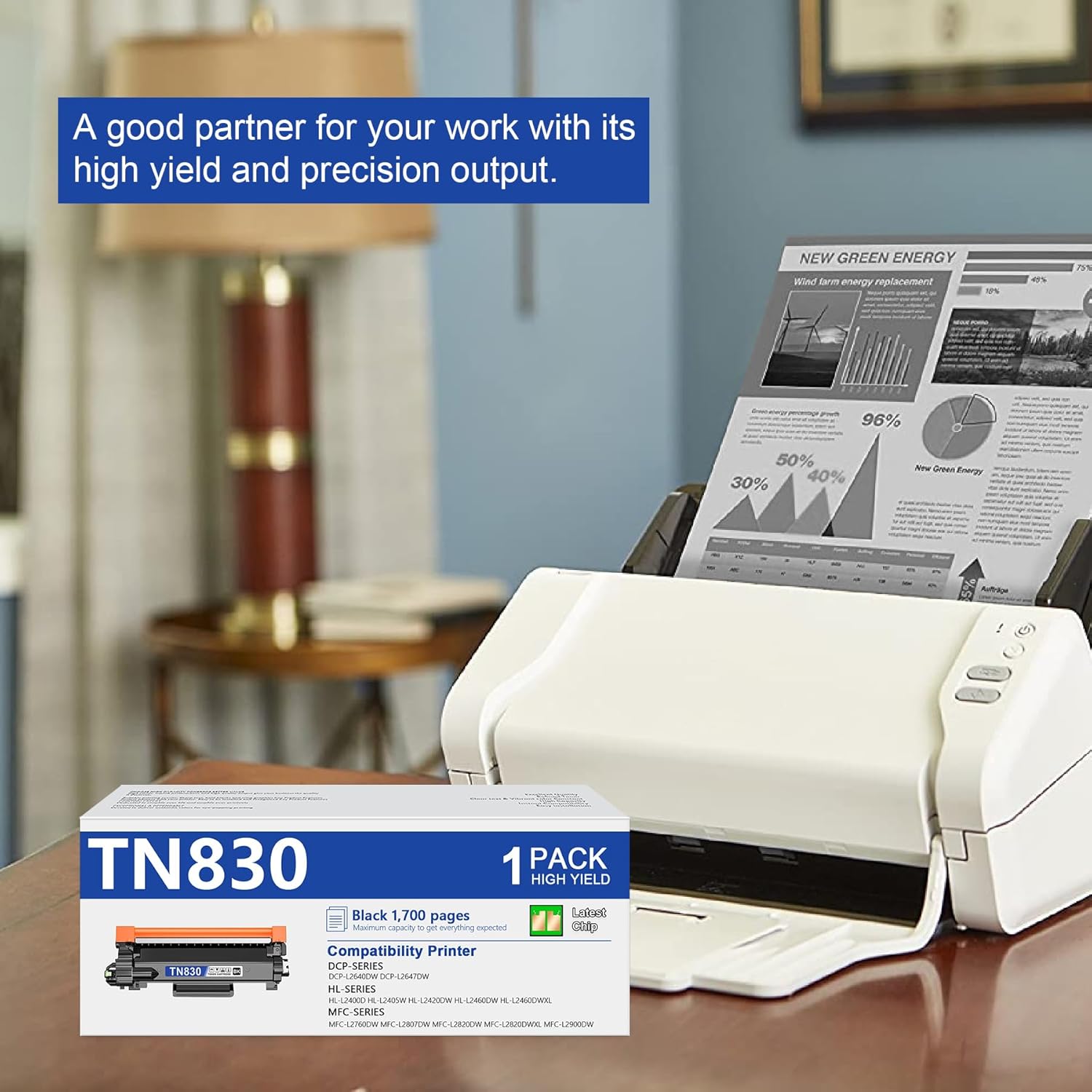 TN830 Toner Cartridge Replacement for Brother TN-830 Toner to use with HL-L2460DW DCP-L2640DW HL-L2405W HL-L2400D HL-L2480DW MFC-L2820DW Printer,1 Pack Black High Yield