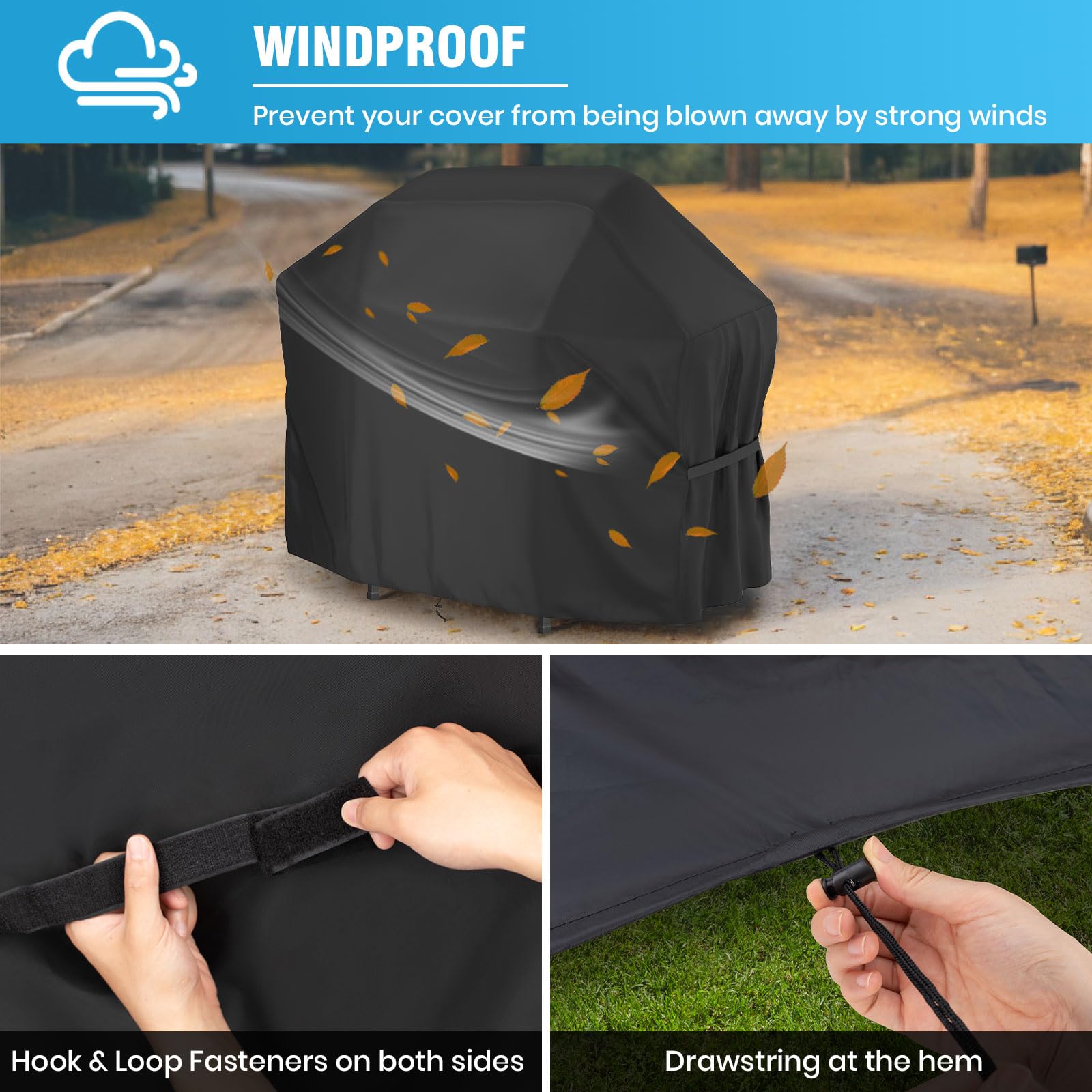 Housse Barbecue Velway 147x61x117cm - Bâche Protection 210D Oxford Anti-UV Anti-Eau Noir
