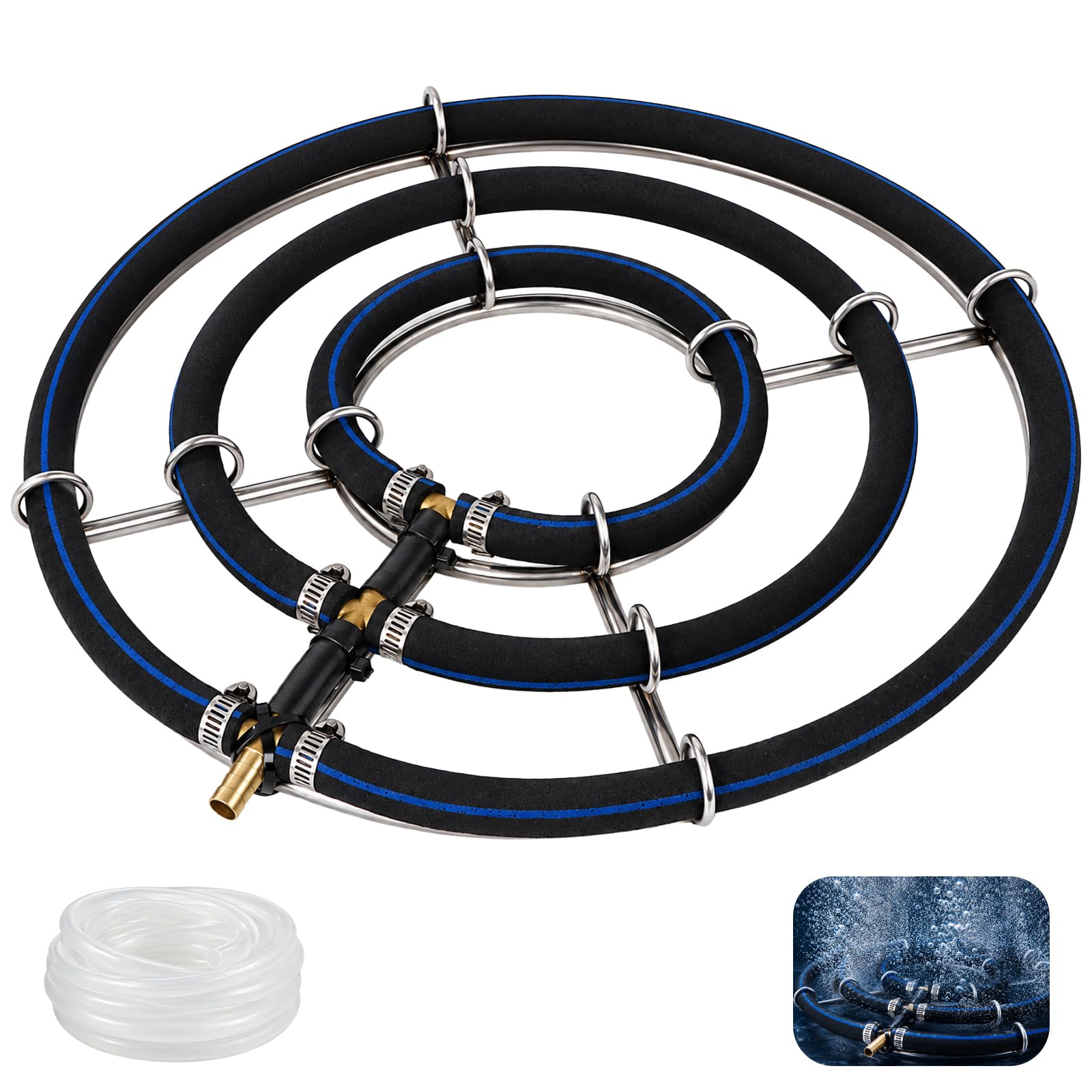 Aeratore per laghetto a quattro anelli, 35 cm | Aeratore per laghetto con tubo da 9 mm, 5 m, per laghetto di ossigeno, per laghetti da giardino e acquari