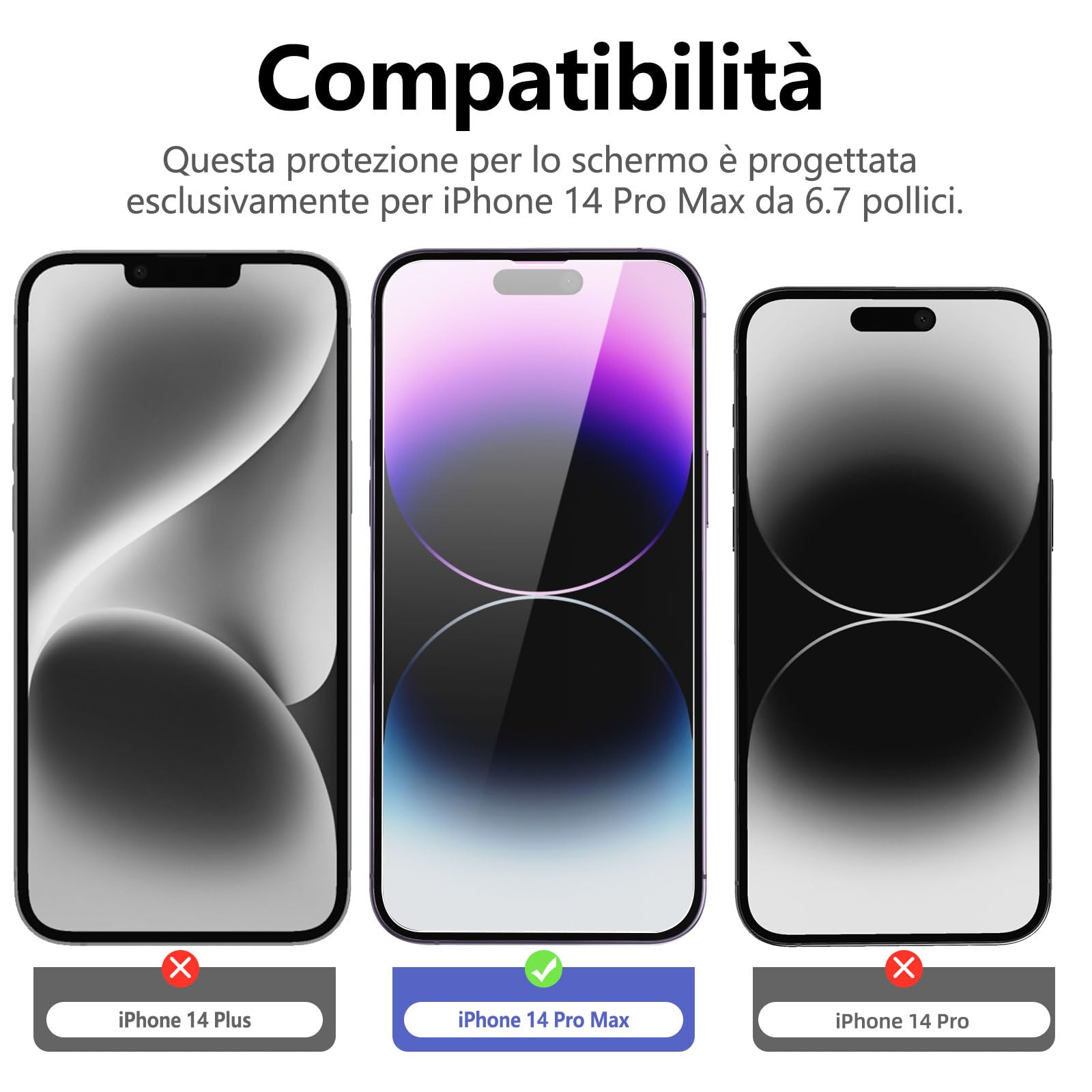 NEW'C 3 Pezzi, Vetro Temperato per iPhone 14 Pro Max (6,7 Pollici), Pellicola Prottetiva Anti Graffio, Anti-Impronte, Senza Bolle, Durezza 9H, 0,33mm Ultra Trasparente, Ultra Resistente