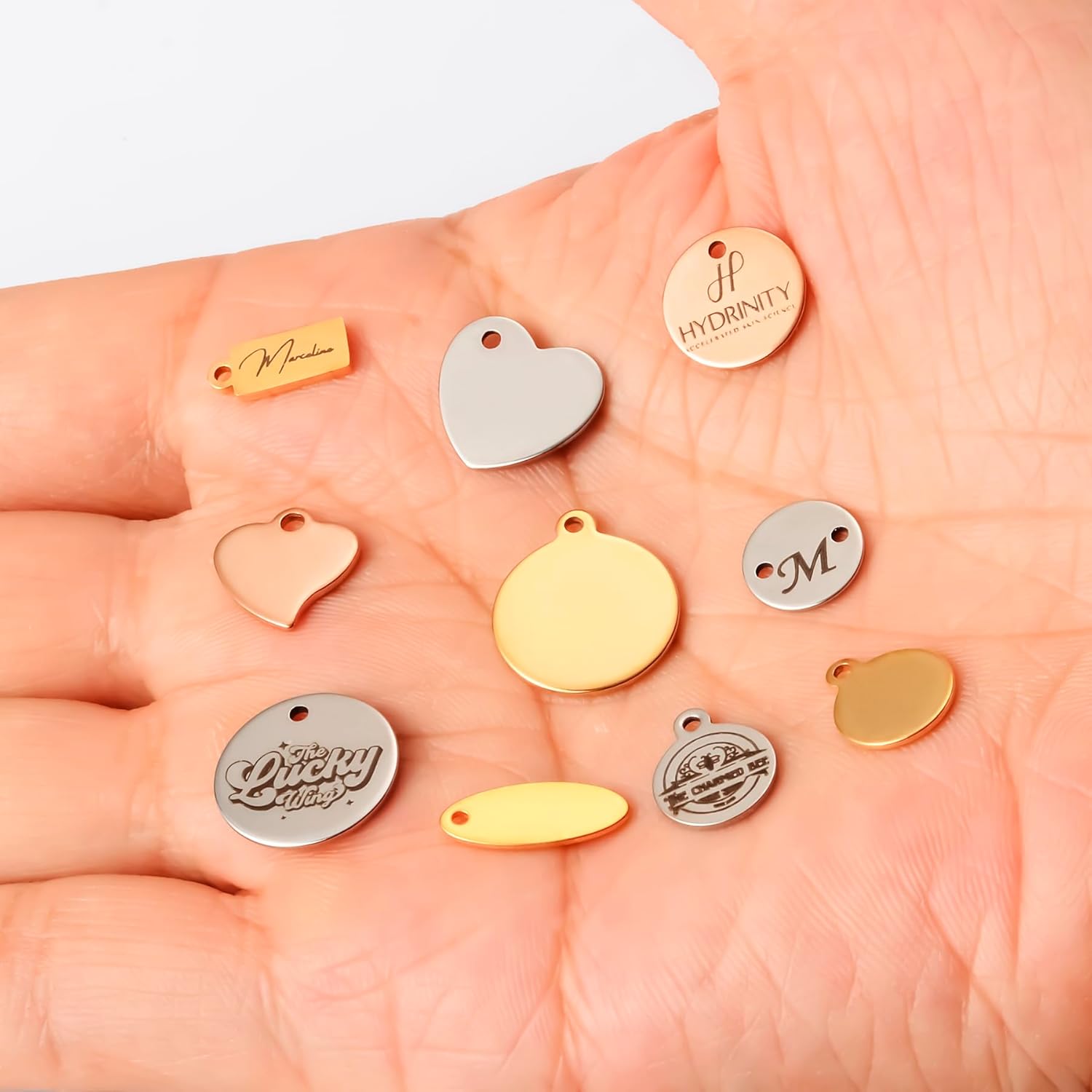 MeiceM Custom 30/100Pcs Charms Logo Personalized Jewelry Charms for Bracelet Charms for Jewelry Making Various Shape Tags Laser Engrave Labels for Necklace Tags - Image 6