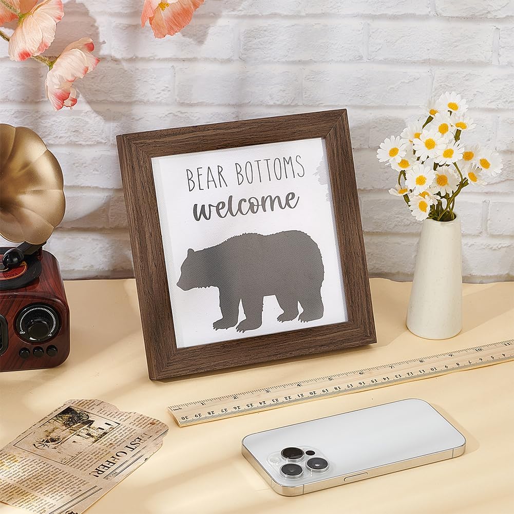 FINGERINSPIRE Bear Bottoms Welcome Art Sign Solid Wood Bathroom Sign with Arylic Layer 7x7 Inch Funny Farmhouse Wall Art Large Hangable Wooden Frame for Home Decor image 3