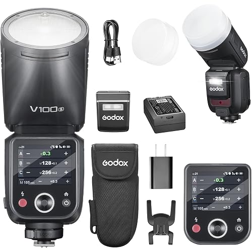 GODOX V100S U Flash V100-S USA 100w Round Head Touchscreen TTL Flash for Sony 2.4G Wireless with External Flash and Global Shutter Flash Sync 1/80000s Built-in 2980mAH Li-ion Battery(USA Version)