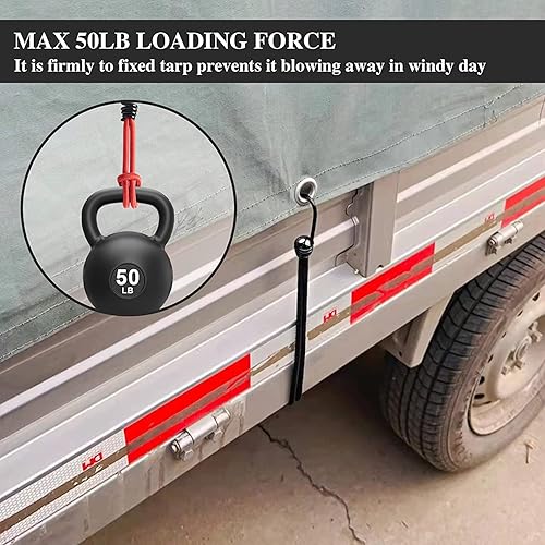 Miniatura 5 de paquete de 20 cuerdas elásticas resistentes para exteriores, mini cuerdas elásticas con ganchos de 8 pulgadas de longitud, toldo de goma duradera