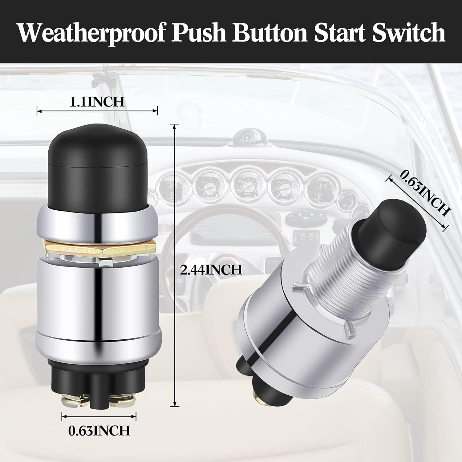 Engine Start Push Button Momentary 12V and 24V Waterproof Push Button Switch Push to Start Button Start Switch for Car Marine Boat Truck Lawn Tractor (Black, 2 Pieces) : Industrial & Scientific
