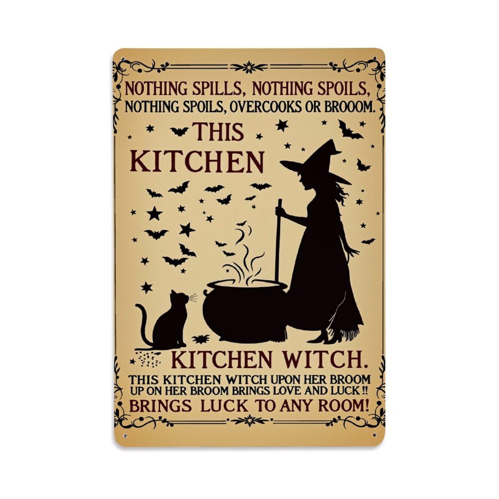 Enderetf Vintage Witch Silhouette Cauldron Bats Cat Tin Sign Metal Poster, Home Bar Garage Man Cave Cafe Indoor & Outdoor Wall Decoration 8X12inches