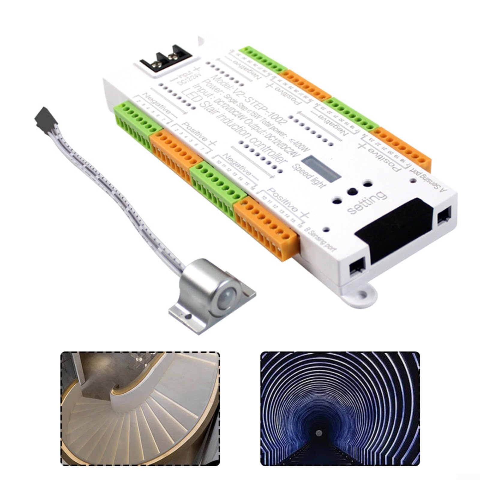 Sensore di movimento LED regolatore della luce della scala 32 canali Controllo automatico di illuminazione 120 ° Angolo di rilevamento 1- Distanza bassa tensione 12V-24V
