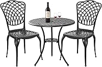 Vista 1 de Juego de 2 mesas y sillas de bistró para exteriores, resistentes a la corrosión, con agujero para paraguas, juego de mesa grande para exteriores