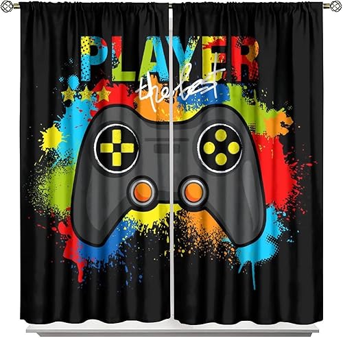 LIZIMI Cortinas opacas con estampado de consola de videojuegos, para niños, niñas, habitación de juegos, sala de juegos, 2 paneles de 42 pulgadas de