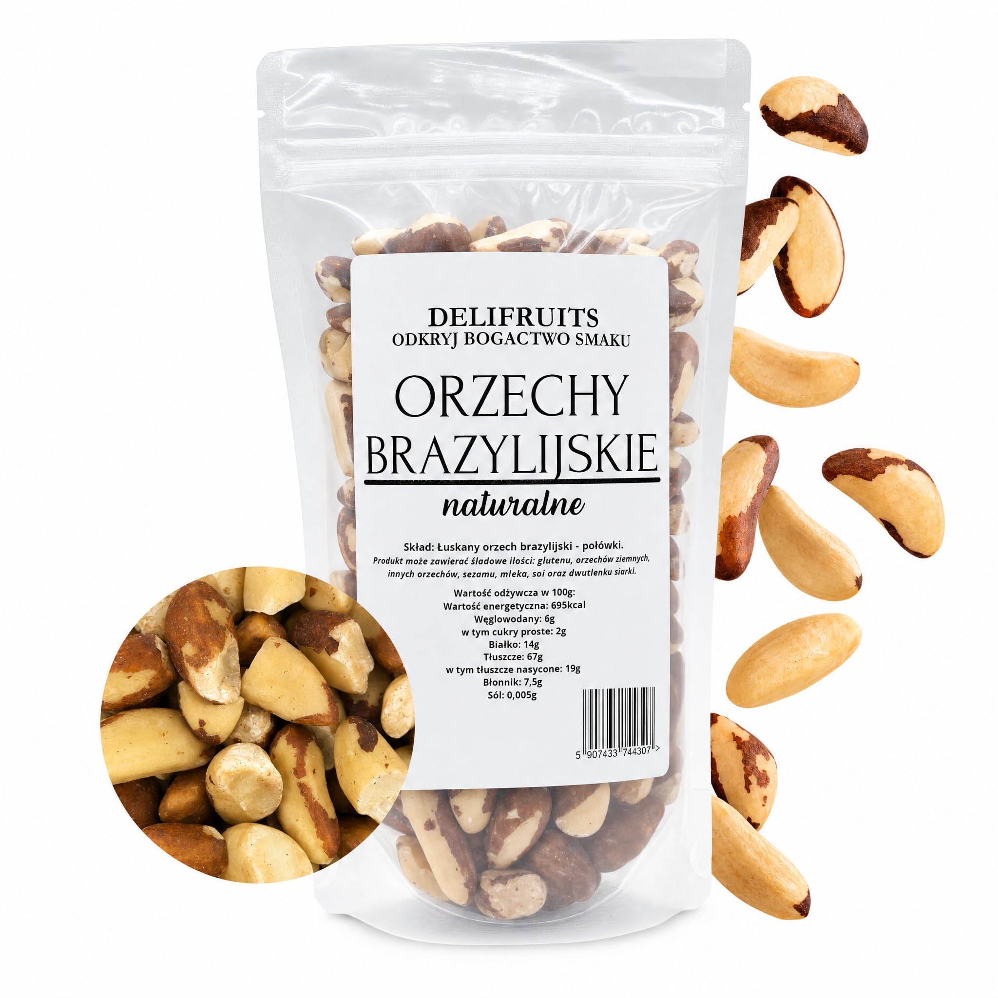 ORZECHY BRAZYLIJSKIE NATURALNE 1000G DELIFRUITS POŁÓWKI CHRUPIĄCE ZDROWE, BEZ DODATKÓW I BEZ KONSERWANTÓW 1KG