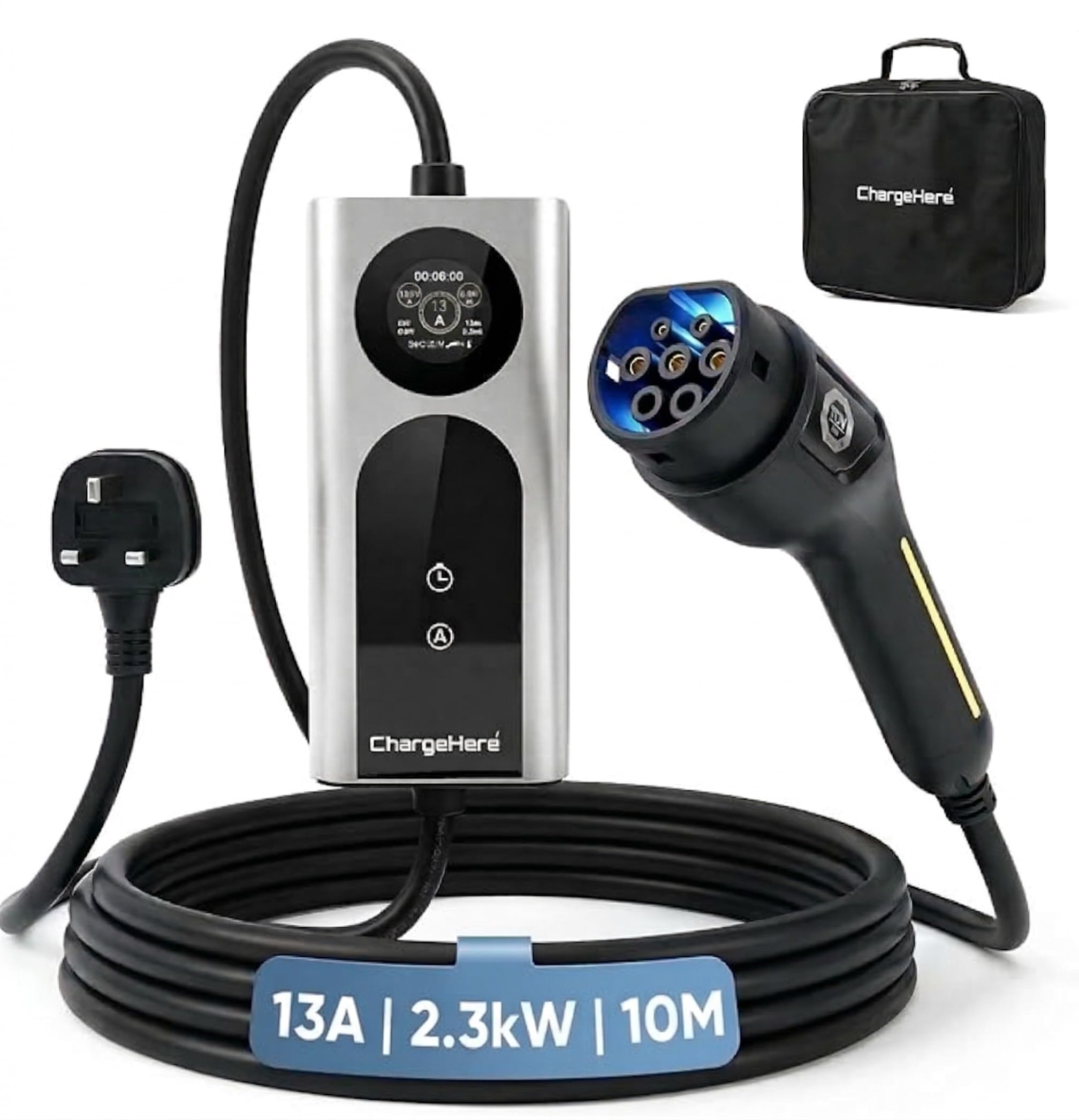 Portable EV Charger Type 2 to UK 3-Pin Plug, 3kW 13A Electric Vehicle Charging, Adjustable Current with Smart LCD Display & Delay Start, IP67 Waterproof, Compatible with Most car (5M) — view 9